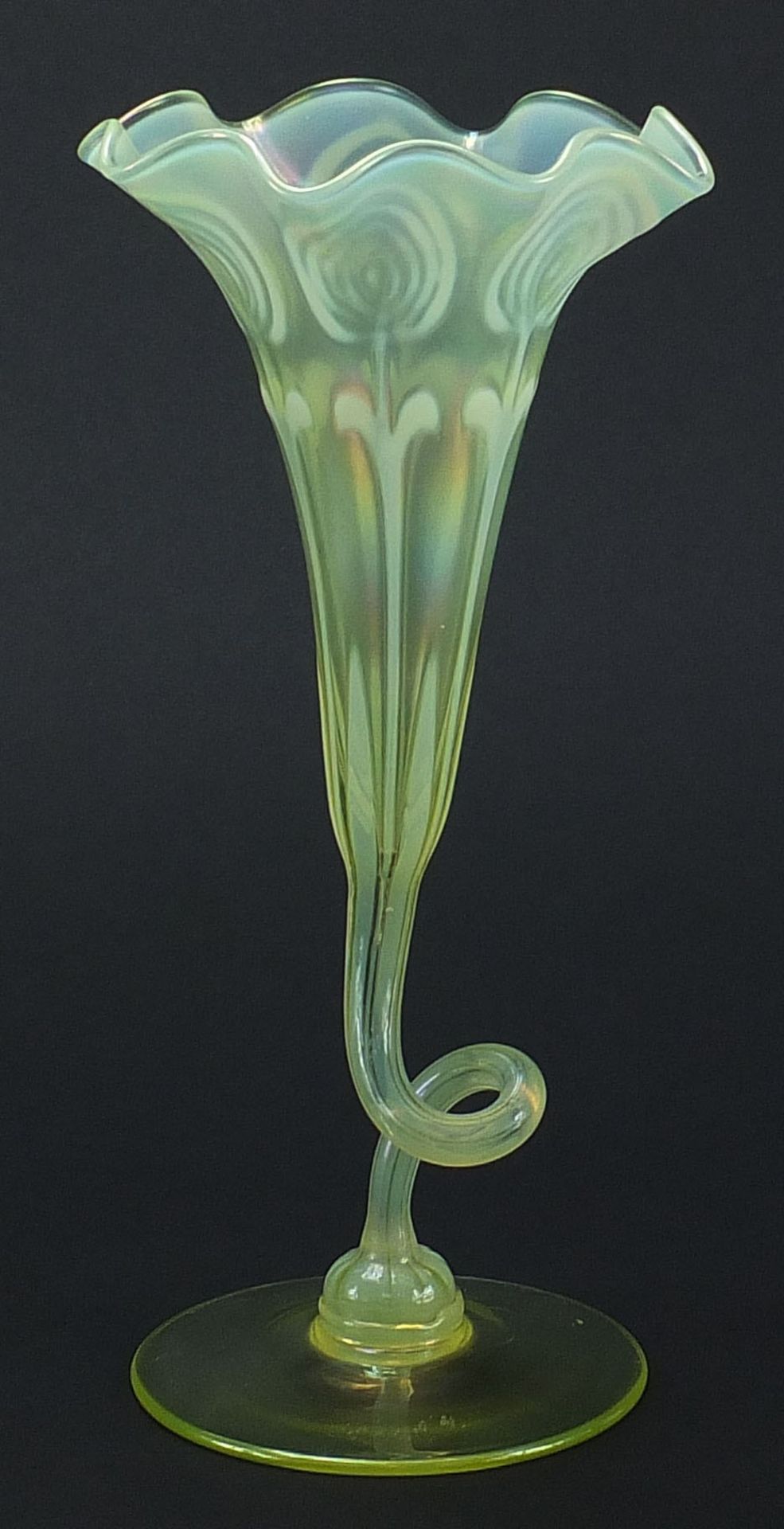 Attributed to James Powell & Sons, large Art Nouveau vaseline glass floriform vase, 26cm high :For - Image 2 of 4