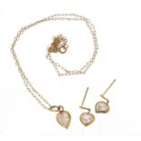 9ct gold and crystal love heart pendant on necklace with matching earrings, the pendant 1.2cm