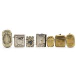 Seven antique and later vesta cases including silver plated examples, the largest 6.5cm high :For