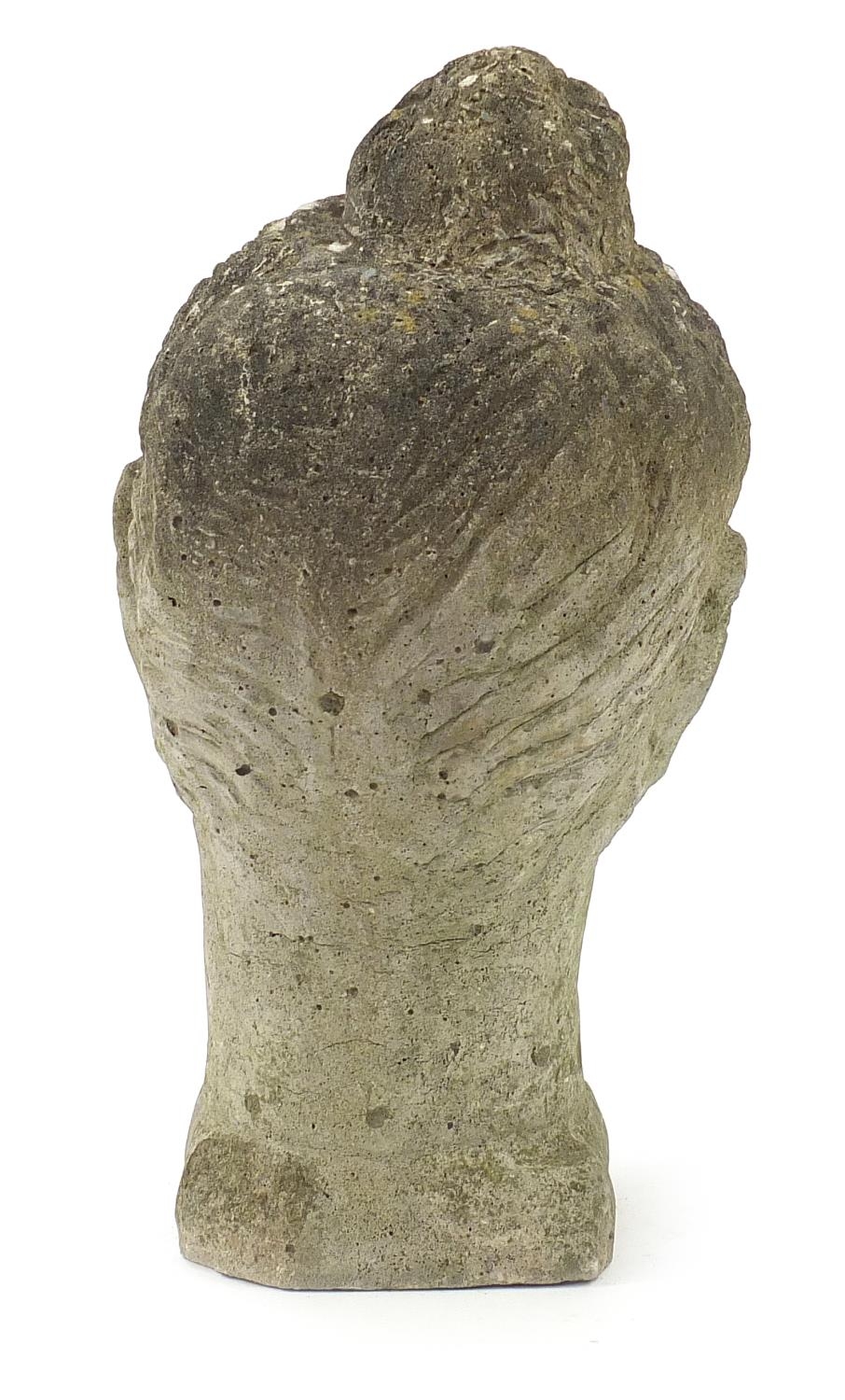 Garden stoneware bust of a Buddha's head, 41.5cm high :For Further Condition Reports Please Visit - Image 2 of 3