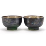 Chinese Ge ware type porcelain footed bowls having a lustre glaze, each 8cm in diameter :For Further