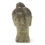 Garden stoneware bust of a Buddha's head, 41.5cm high :For Further Condition Reports Please Visit