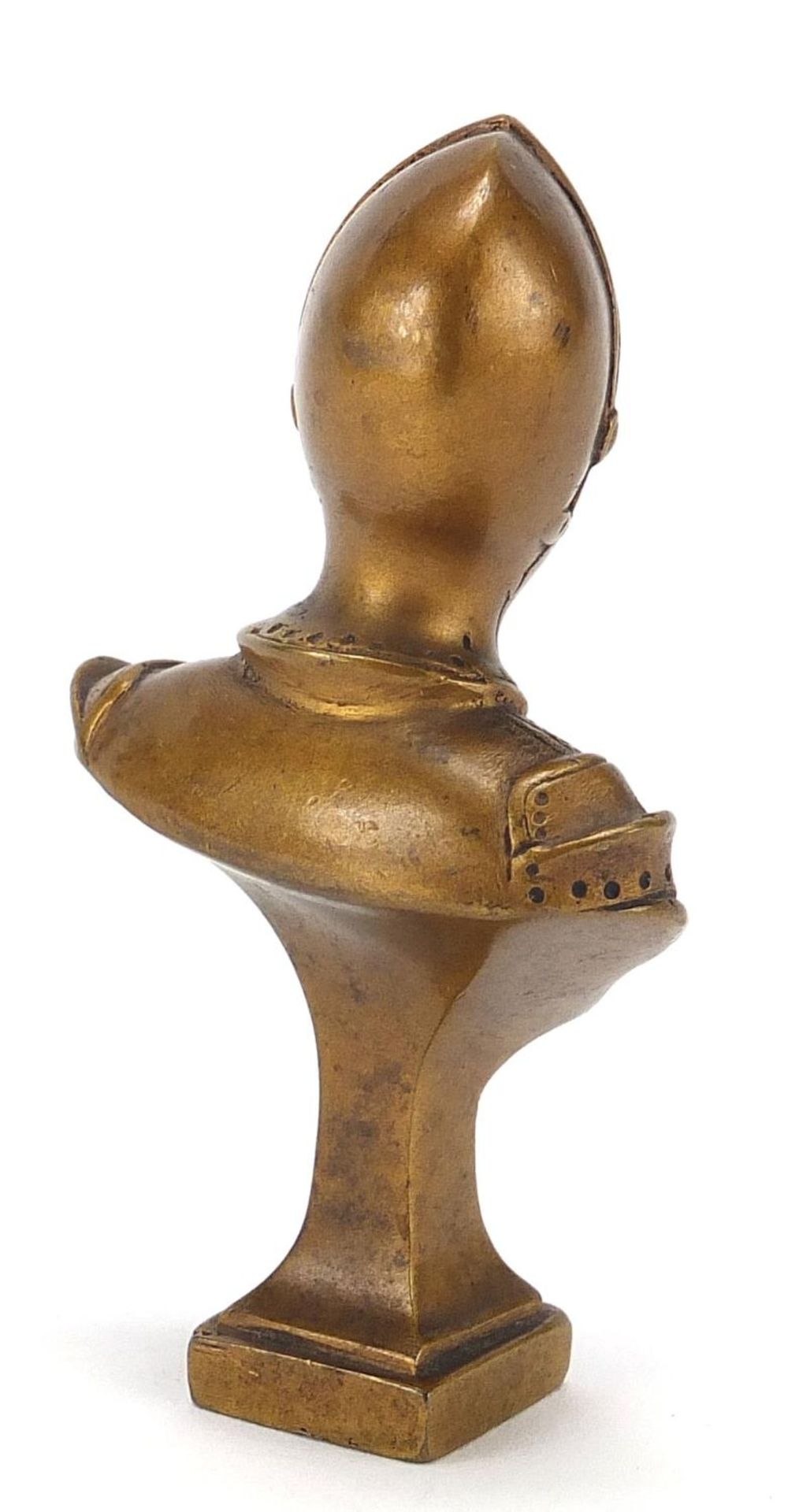 Alexandre Auguste Caron, Art Nouveau gilt bronze and ivory bust of a knight, possibly a pipe tamper, - Bild 2 aus 4
