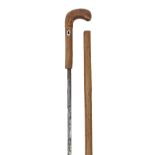 Naturalistic bamboo design swordstick with steel blade, 93.5cm in length :For Further Condition