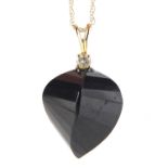14ct gold black spinel and diamond pendant on a 14ct gold necklace, 2cm high and 44cm in length,