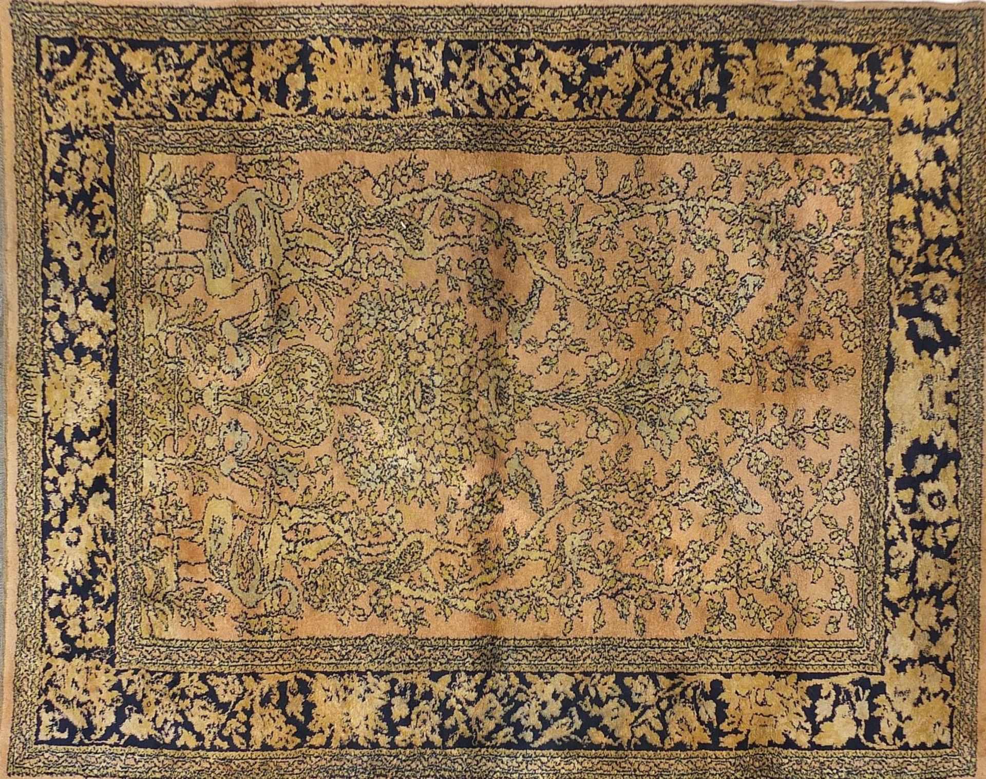 Rectangular Persian part silk rug decorated with swans and flowers, 166cm x 132cm :For Further