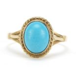 9ct gold cabochon turquoise ring, size O, 2.4g :For Further Condition Reports Please Visit Our