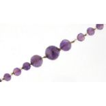 Vintage graduated amethyst and crystal bead necklace, 80cm in length, 50.2g :For Further Condition