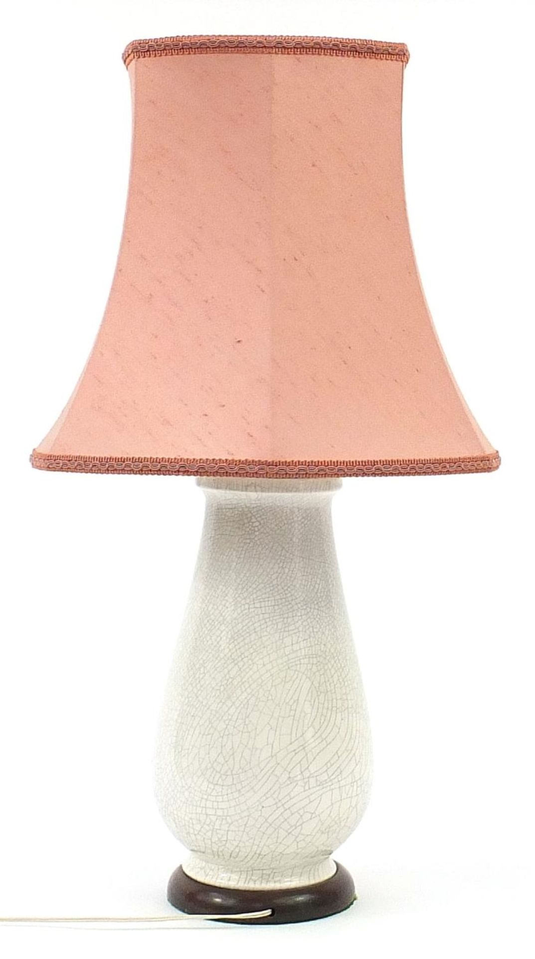 Chinese Ge ware style vase table lamp with silk lined shade, 66cm high :For Further Condition - Image 2 of 2