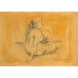 Francisco Zuniga - Nude study, pencil, mounted and housed in a Perspex case, 70cm x 50cm excluding