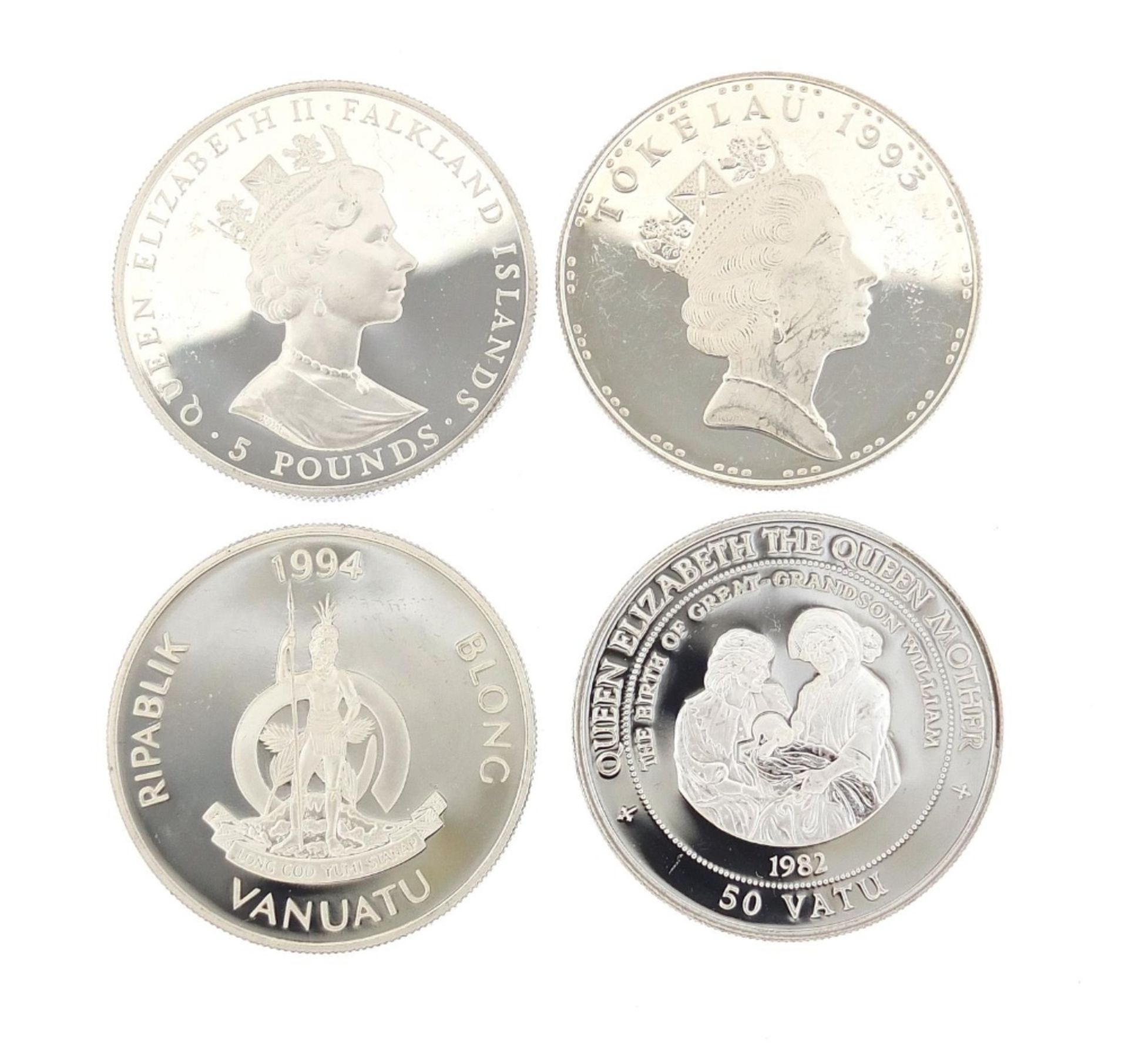 Four silver commemorative coins including Queen Elizabeth, The Queen Mother, 120g :For Further - Image 2 of 2