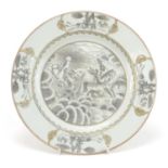 Chinese en grisaille porcelain plate hand painted in the European manner with a figure in a horse