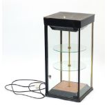 Counter top illuminated dealer's display cabinet with rotating shelves, 75cm H x 36cm W x 36cm D :