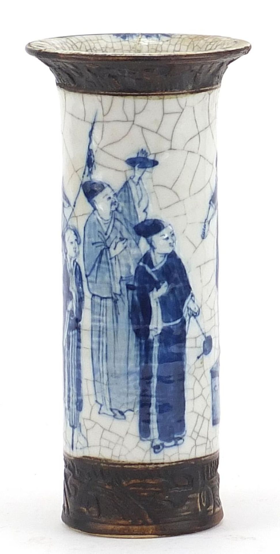 Chinese blue and white crackle glazed porcelain vase hand painted with figures, four figure - Bild 4 aus 8