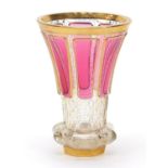 Attributed to Moser, Bohemian flashed glass vase with gilt decoration, 14.5cm high :For Further