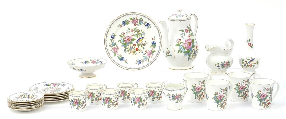 Aynsley Pembroke teaware including coffee pot, coffee cans, saucers and a jug, the largest 23cm high