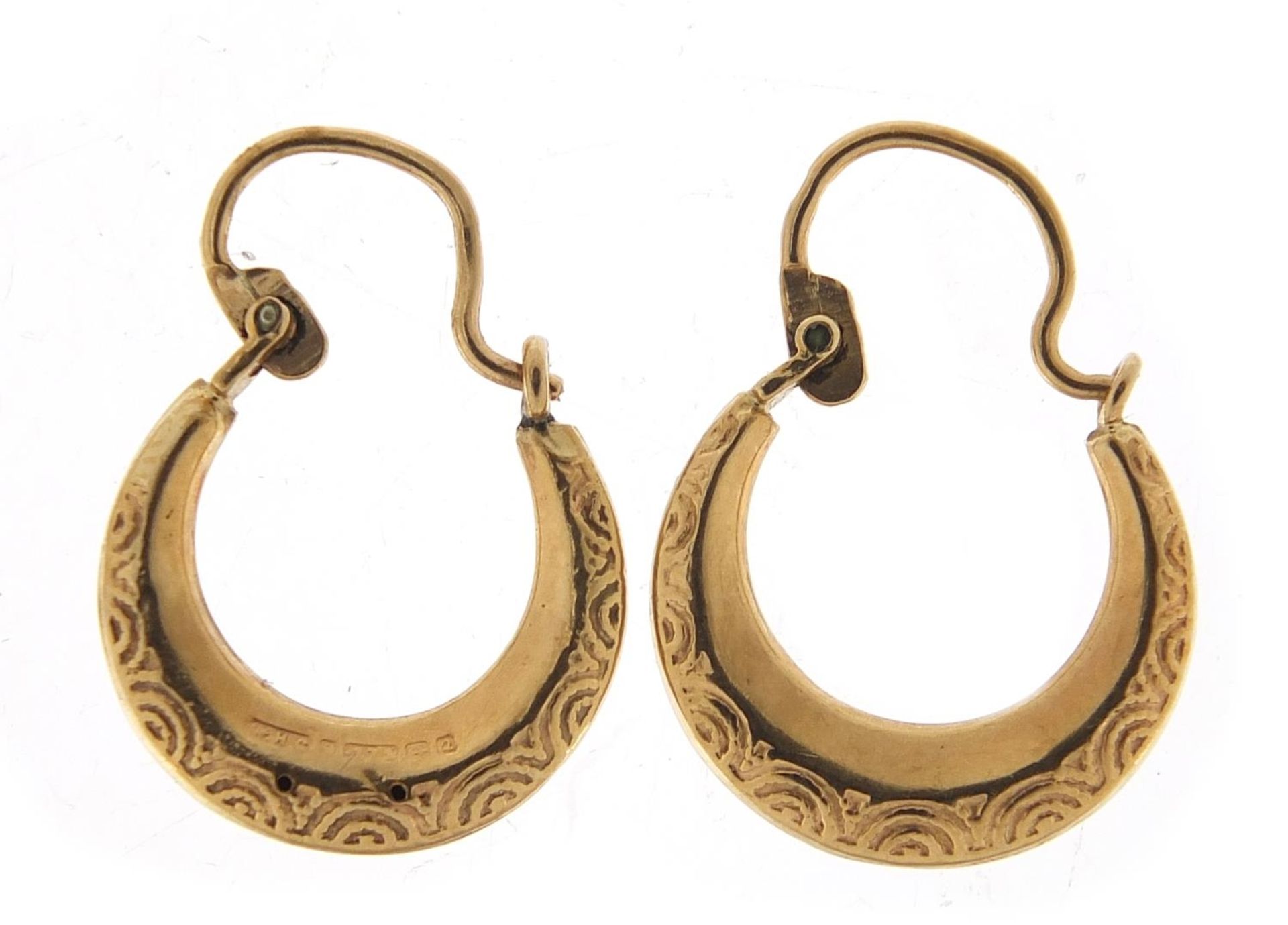 Pair of 9ct gold hoop earrings, 1.2cm in diameter, 1.0g :For Further Condition Reports Please - Image 3 of 3