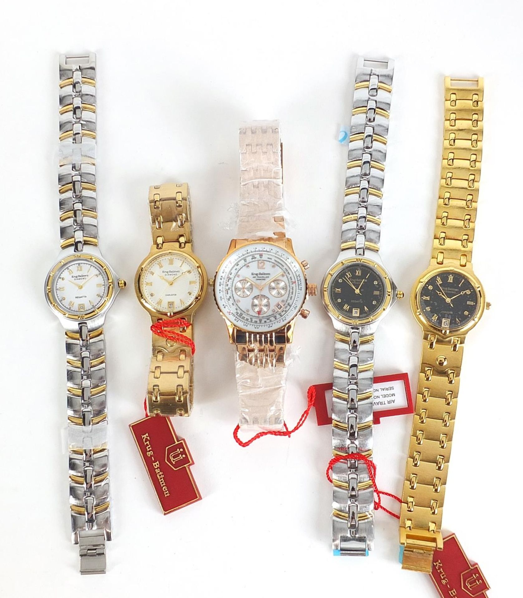Five gentlemen's & Krug-Baumen diamond wristwatches with boxes comprising Air Traveller Diamond - Bild 4 aus 7