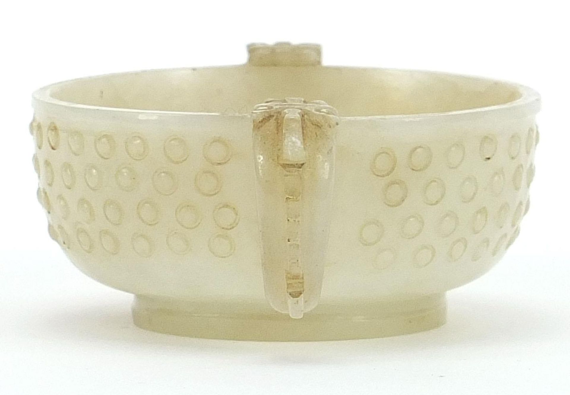 Chinese white jade libation cup with dragon handles, 12cm high :For Further Condition Reports Please - Image 6 of 8