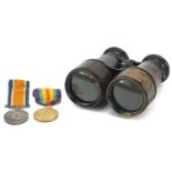British military World War I pair and leather bound binoculars, the pair awarded to 1482CPL.H.TUTT.
