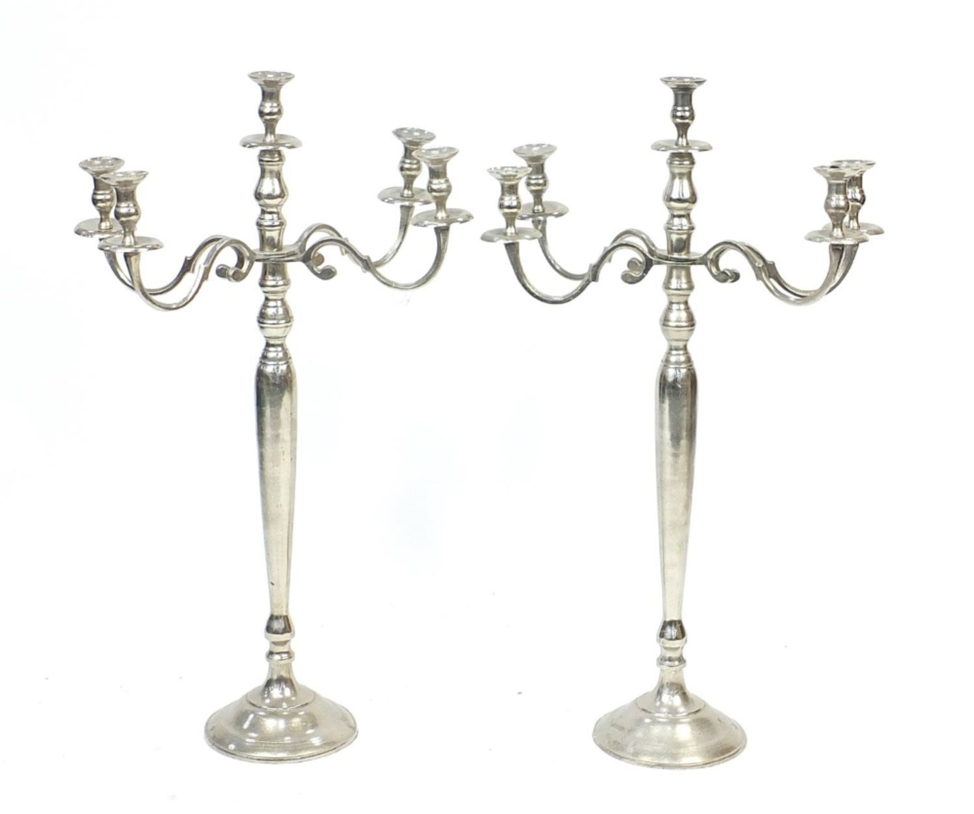 Pair of floor standing chrome plated five branch candelabras, each 99cm high :For Further - Image 3 of 3