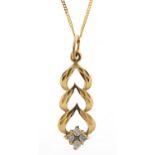 9ct gold clear stone pendant on a 9ct gold necklace, 2.5cm high and 44cm in length, total 1.3g :
