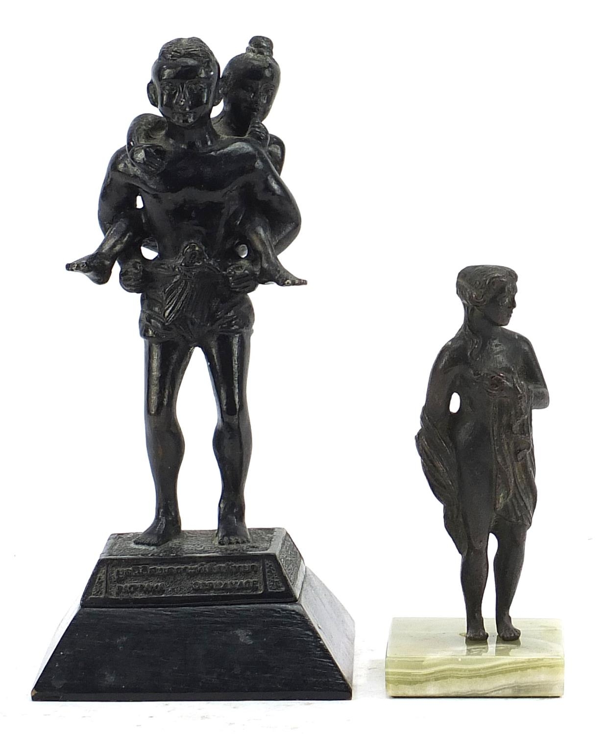 Pattaya Orphanage bronze study and a bronzed female raised on a square onyx base, the largest 21cm