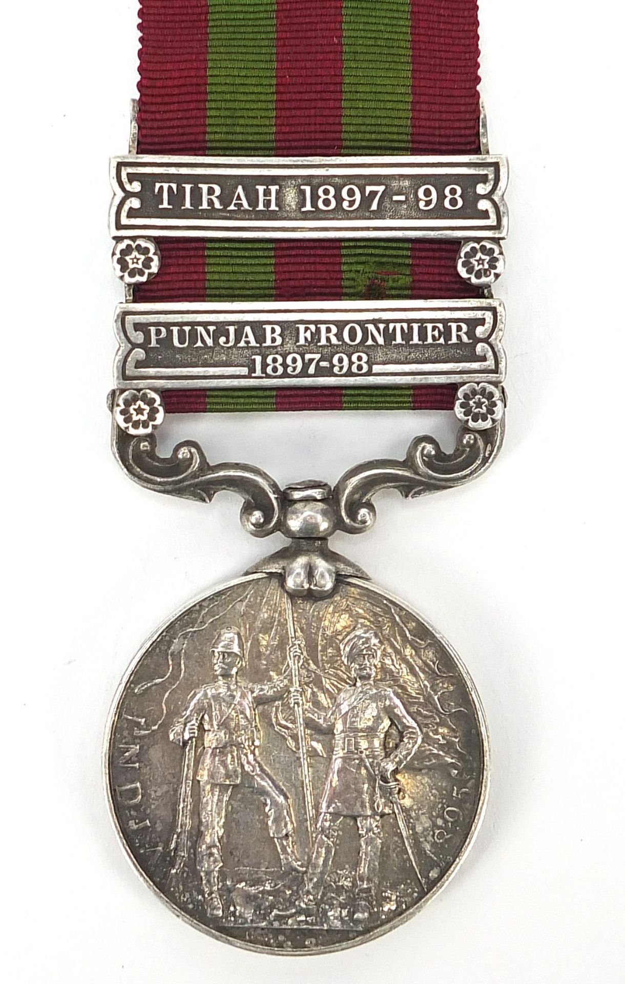 Victorian British military India medal with Punjab Frontier 1897-98 and Tirah 1897-98 bars awarded