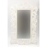 Large white painted carved wood wall mirror, 165cm high 106cm :For Further Condition Reports