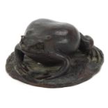 Patinated bronze toad, indistinct signature and impressed studio stamp to the base, 11cm in