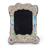 Art Nouveau design sterling silver and enamel easel photo frame embossed with a butterfly and