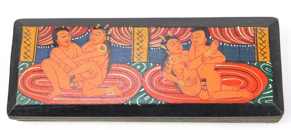 Indian fold out book hand painted with erotic scenes and calligraphy, 19.5cm x 7.5cm when closed : - Image 12 of 12