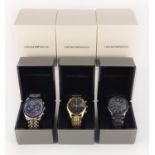 Three gentlemen's Emporio Armani wristwatches with boxes and paperwork numbered AR-1893, AR-6088 and