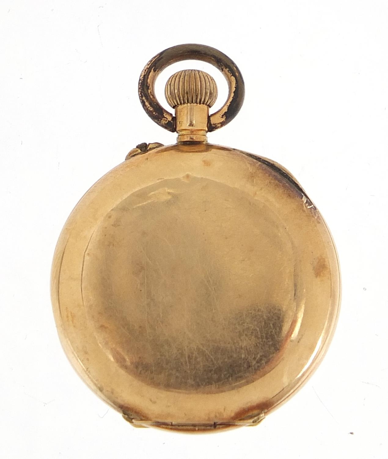 S Smith & Son Ltd, ladies 14ct gold and enamel half hunter pocket watch, 27mm in diameter, 17.2g : - Image 7 of 7