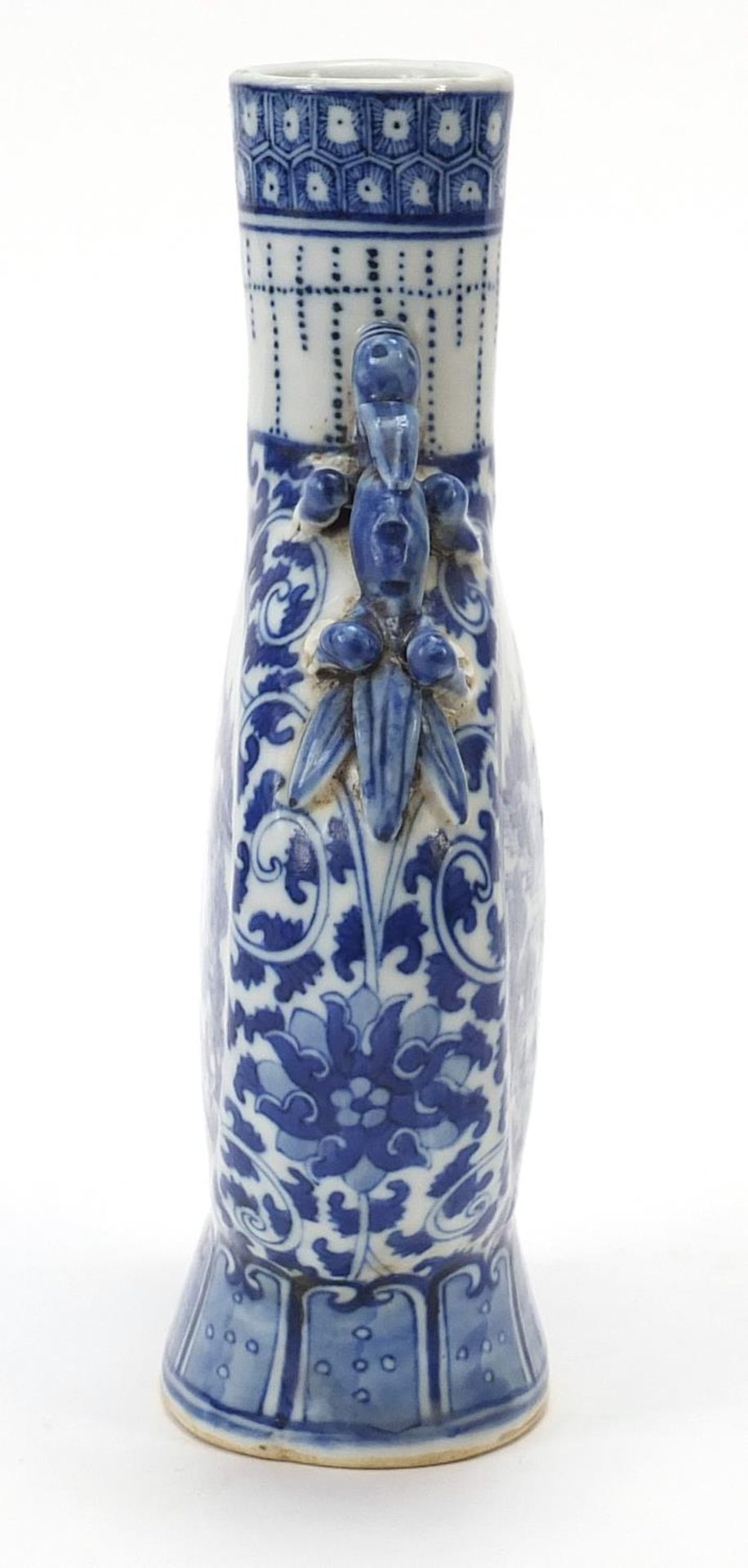 Chinese blue and white porcelain moon flask with animalia handles, finely hand painted with panels - Image 2 of 8