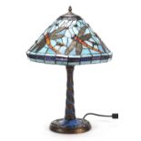 Bronzed Tiffany design table lamp with shade decorated with dragonflies, 58cm high :For Further
