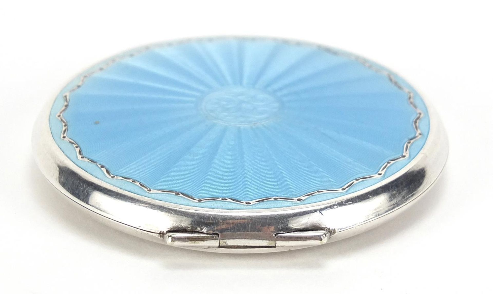 Joseph Gloster Ltd, unmarked silver and guilloche enamel compact, 6.8cm in diameter, 66.5g :For - Image 2 of 5