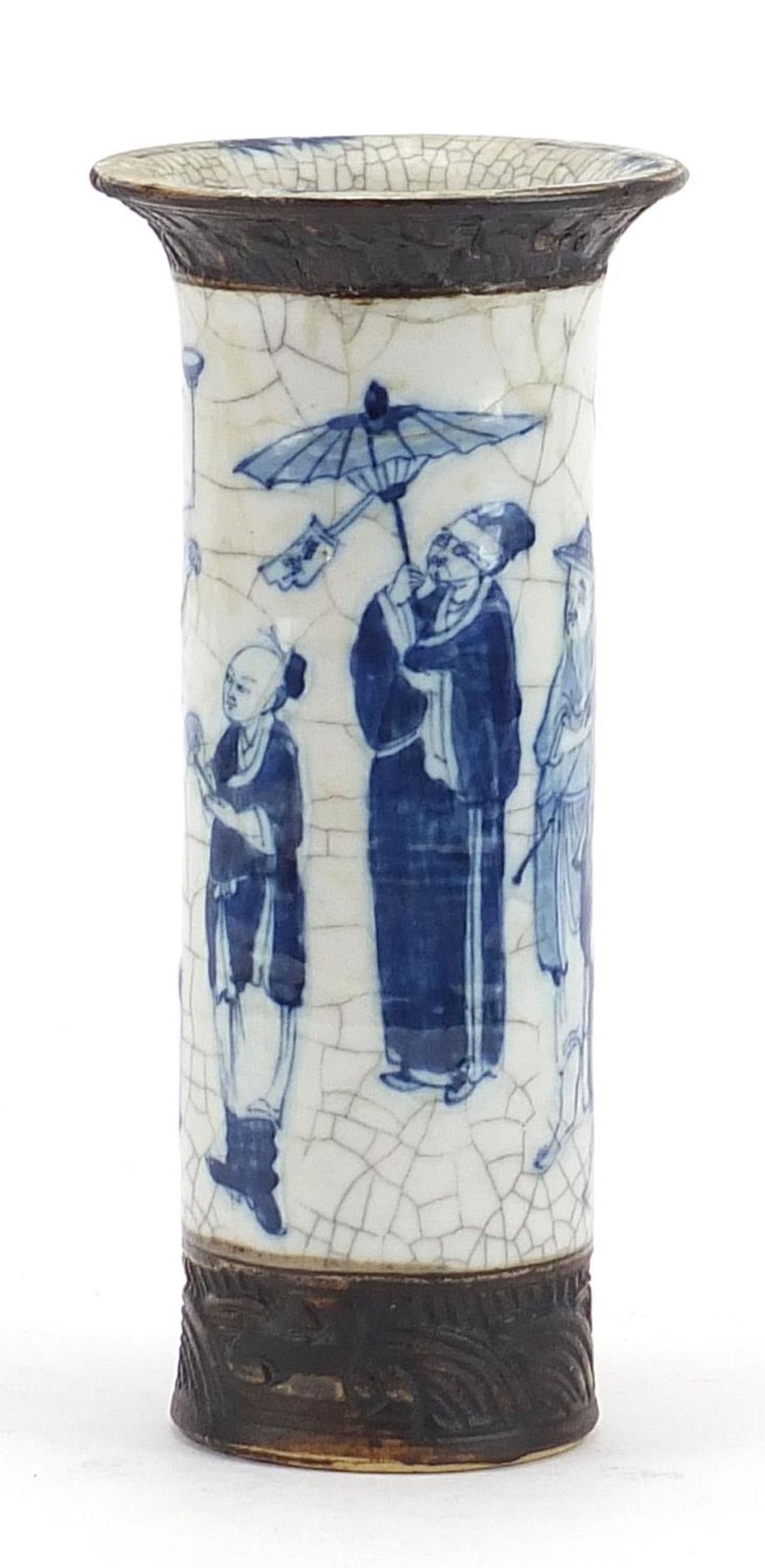 Chinese blue and white crackle glazed porcelain vase hand painted with figures, four figure - Bild 2 aus 8