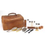 Drew & Sons, Victorian crocodile skin travelling vanity case with a selection of silver mounted