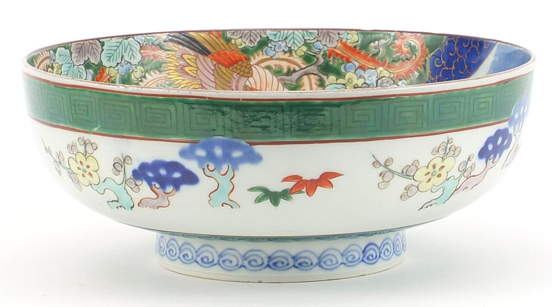 Japanese porcelain bowl hand painted with a dragon amongst clouds, character marks to the underside, - Image 4 of 9