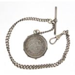 Graduated silver watch chain with T bar and 1895 two shilling coin, 28cm in length, 35.0g :For