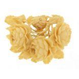 Antique carved ivory floral brooch, 5.5cm wide, 20.8g :For Further Condition Reports Please Visit