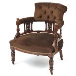 Edwardian walnut framed salon chair with button upholstered back, 79cm high :For Further Condition