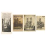 Four pencil signed prints/etchings including Westminster Abbey by Alfred J Benett, St Pauls Brighton