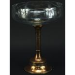 German bronzed and cut glass pedestal bowl impressed Gebrh Sch, 34cm high x 26cm in diameter :For
