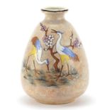 Belgian Art Deco pottery vase hand painted with two cranes, signed A Dubois, 27.5cm high :For