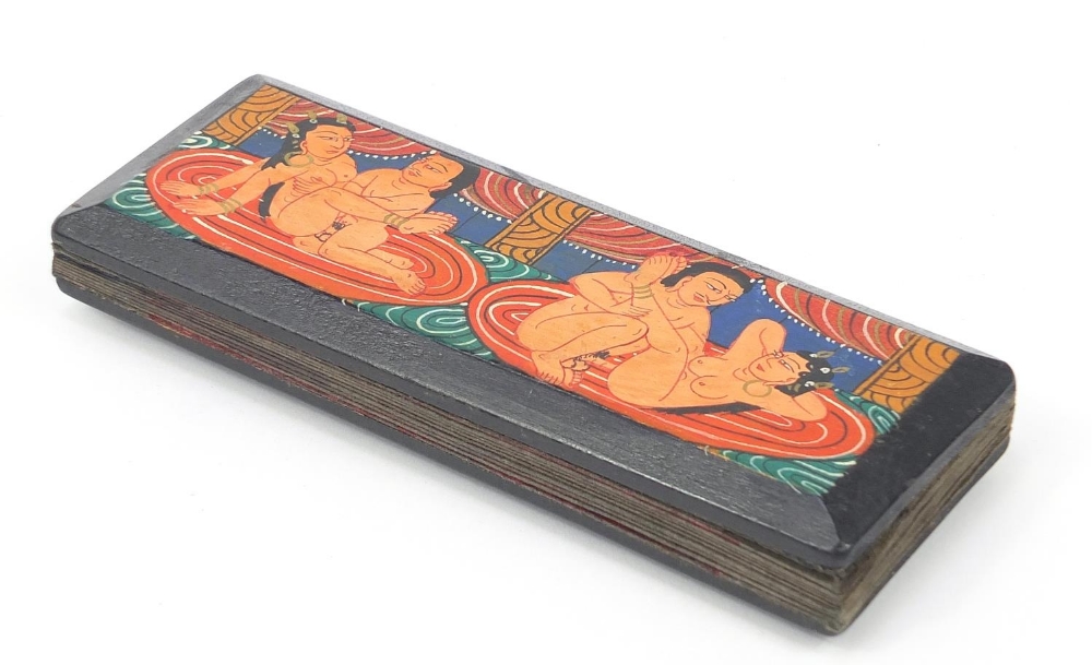 Indian fold out book hand painted with erotic scenes and calligraphy, 19.5cm x 7.5cm when closed : - Image 10 of 12