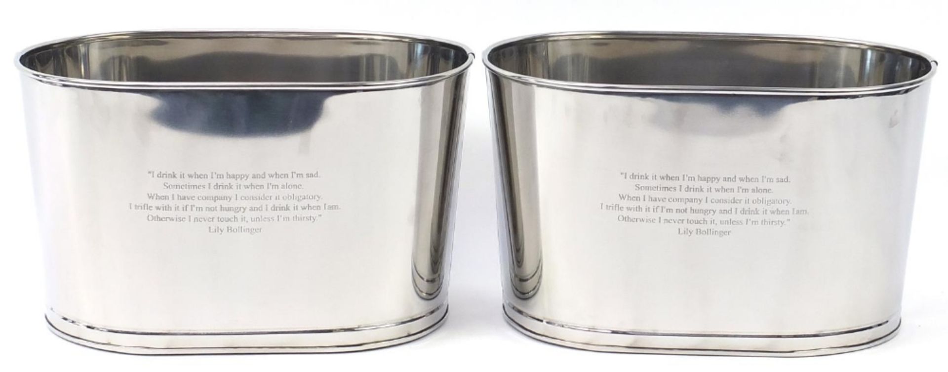 Large pair of Champagne ice buckets with Napoleon Bonaparte and Lily Bollinger mottos, 26cm H x 43cm - Image 2 of 4