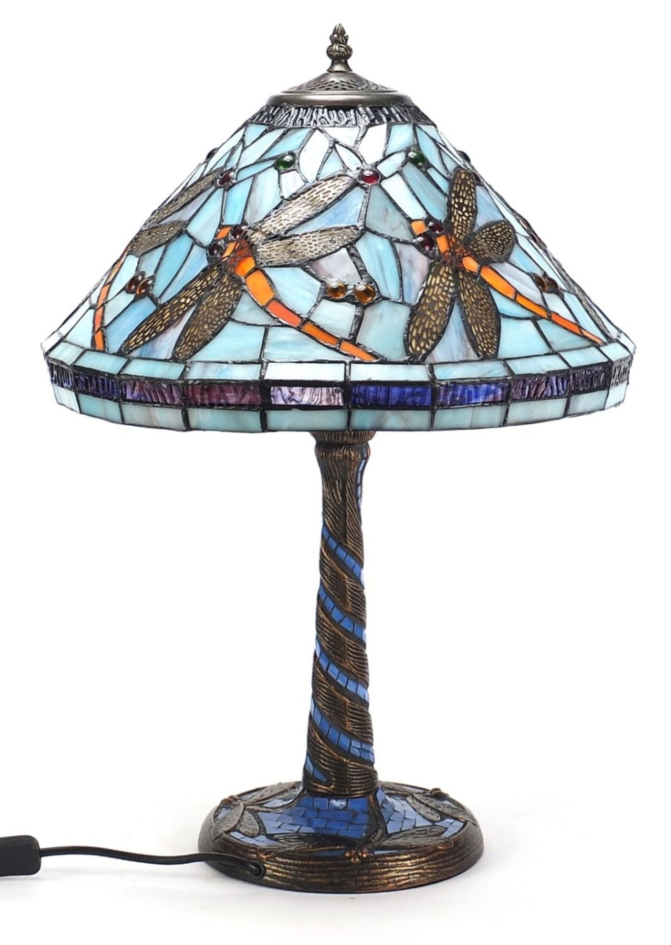 Bronzed Tiffany design table lamp with shade decorated with dragonflies, 58cm high :For Further - Image 3 of 3