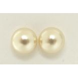 Pair of 9ct gold simulated pearl stud earrings, 9.5mm in diameter, 2.4g :For Further Condition